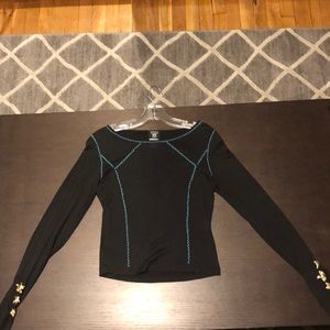 Roberta Scarpa Dark olive with blue stitching long sleeve shirt with gold design